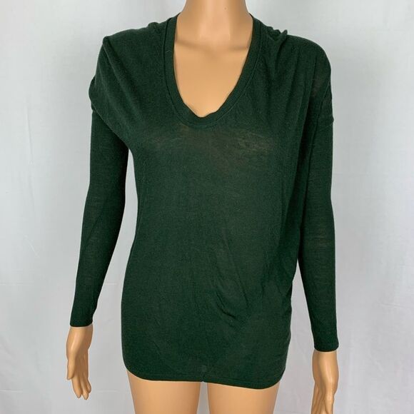 🦄 Vince Deep V Neck Sweater Wool Blend Dark Green - Picture 1 of 6